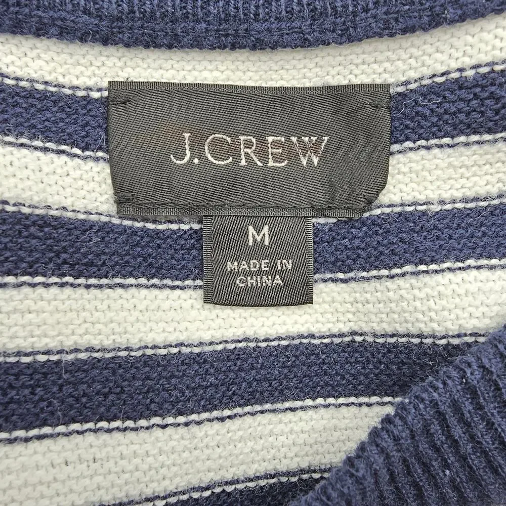 J. Crew Mens size M Cotton Crewneck Knit Sweater Blue/White Stripe AG815 NEW
